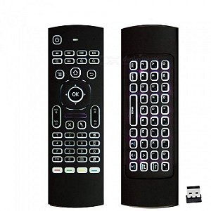 Controle Remoto universal c/ Teclado LED Air Mouse e IR + Pilhas AAA