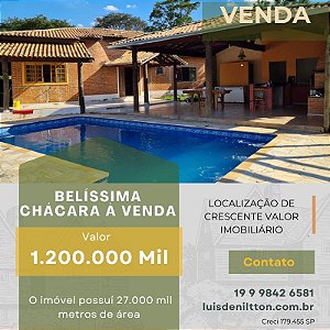 Belíssima Chácara à Venda, com 27.000 m² próximo às Chácaras São Marcelo