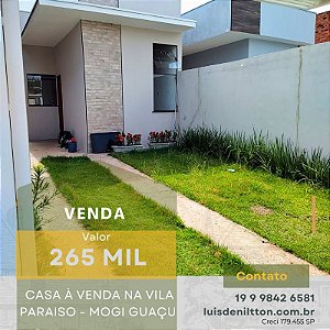 CASA À VENDA VILA PARAISO, MOGI GUAÇU-SP