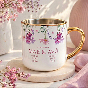 Caneca Imperial Dourada Personalizada com Nome e datas de 400ml