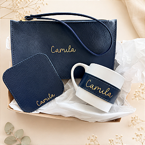 Kit Clutch com Xícara 180ml personalizado com Nome ou iniciais