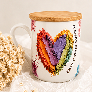 Caneca O Amor Cura personalize com Nome na tampa