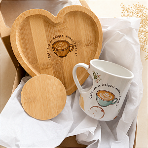Kit Amizade Caneca, Tampa e Bandeja Coleção Encantos personalize com Nome e frase