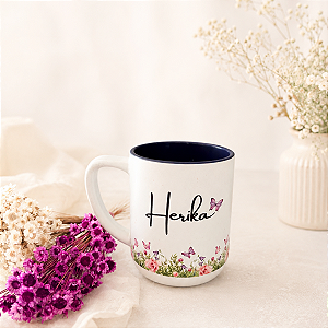 Caneca Matte Borboletas personalize com o Nome