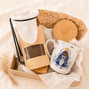Kit Café com Nossa senhora Aparecida personalize com Nome tampa ou pires