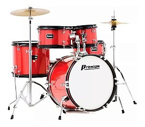 Bateria Premium Infantil DX45J Vermelha 8" 10" 12" 16" Completa c/ Pratos
