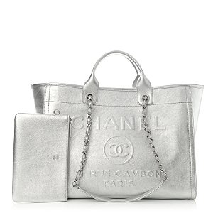 Chanel - Deauville Tote prata metálico de couro de bezerro