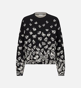 Christian Dior - Suéter reversível DiorAlps Malha técnica de cashmire preta e branca com motivo de borboletas degradê / Ss 2024