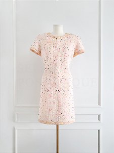 Chanel Vestido curto tweed pessego com multi bolinhas