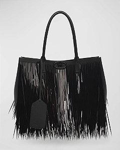 Valentino Garavani - Bolsa tote média VLOGO com franjas de lantejoulas