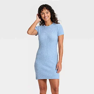 Vestido Curto Canelado Azul Universal Thread