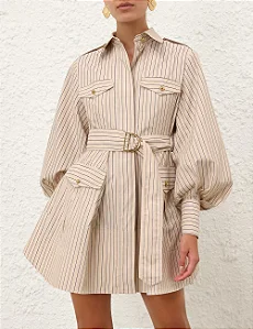 ZIMMERMANN Vestido curto Memento Utility listrado com cinto
