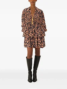 Chloé vestido mini crepe de chine franzido