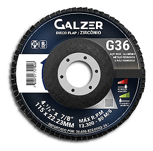 Disco Lixa Zircônio Flap 115mm 4.1/2 x 7/8 Grão 36