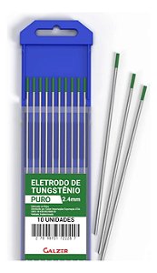 Kit 10 Eletrodos Tungstênio Verde Puro 2.4mm Solda Tig Ponta Verde