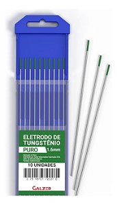 Kit 10 Eletrodo Tungstênio Puro Ponta Verde 1,6mm - Aluminio