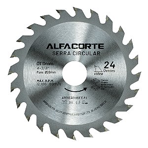 Disco Serra Circular 110 mm 24 Dentes Para Madeira, MDF e Chapas