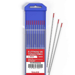 Kit 10 Eletrodo De Tungstênio 1.6mm 2% Tório Wt-20 - Ponta Vermelha
