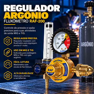 Regulador De Pressão Para Gás Argônio Com Fluxômetro RAF-200