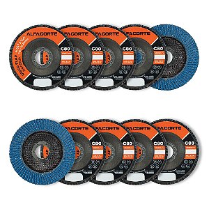Kit 10 Disco Flap 4.1/2 x 7/8 Grão 80 Zirconado 115mm Para Lixamento Cor Azul