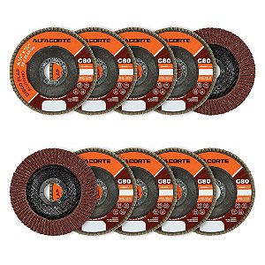 Kit 10 Disco Flap Aluminio 4.1/2 x 7/8 De Grao 80 Lixadeira Cônico
