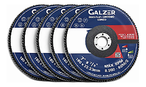 Kit 5 Disco Flap 7 Zirconio 180mm Grão 36 Cônico Aço Inox e Metais Ferrosos