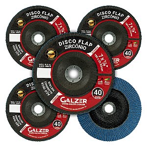 Kit 5 Disco Lixa Flap Zircônio 7 Pol 180mm Grão 40 Cônico