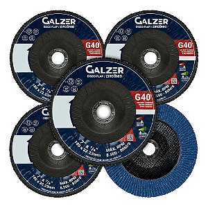 Kit 5 Disco Lixa Flap Zircônio 7 Pol 180mm Grão 40 Cônico