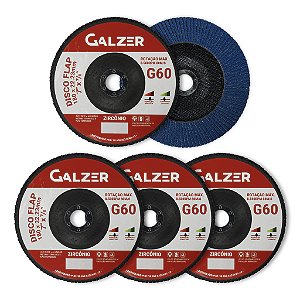Kit 5 Disco Lixa Flap Zircônio 7 Pol 180mm Grão 60 Cônico