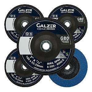Kit 5 Disco Flap 180mm 7 Polegadas Zircônio Grão 80 Cônico Azul