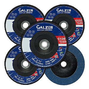 Kit 5 Disco De Lixa Flap 7 Grão 120 Para Lixadeira 180mm Cônico Azul