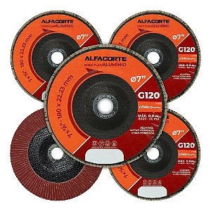 Kit 5 Disco Flap Alumínio Marrom 7 Polegadas 180mm Grão 120 Cônico