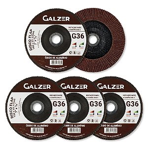 Kit 5 Discos Flap Aluminio 7 Polegadas 180mm Lixa Grão 36 Marrom
