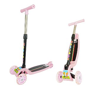 Patinete Infantil Rosa 3 Rodas De Led Dobrável Scooter Crianças