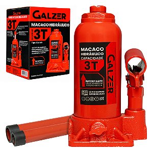 Macaco Hidráulico Tipo Garrafa 3 Toneladas Vermelho