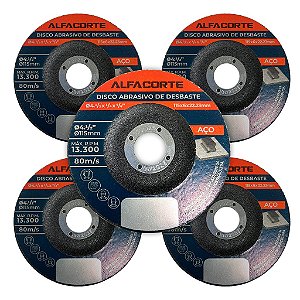 Kit 05 Disco Desbaste 4.1/2 Polegadas Esmerilhadeira 115mm Para Metal e Aço
