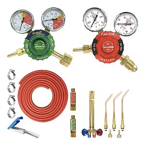 Kit Oxicombustível Para Soldagem E Corte Com Reguladores, Mangueira E Válvulas Corta Chamas