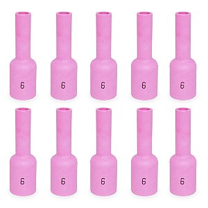 Kit 10 Bocal Cerâmico TIG Gas Lens 54N16 Longo N°6 Tochas WP-17, WP-18 e WP-26