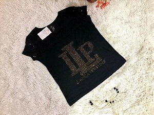 Blusa Malha Preta com Manga Renda TAM  P