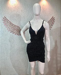 Vestido de Festa em Lurex Preto - TAM. Único