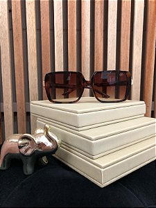 Óculos de Sol Médio Quadrado Blogueira Layza - Marrom Camuflado Acetato