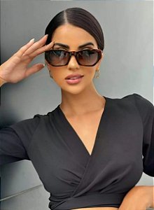 Óculos de Sol Gatinho Blogueira Alice - Marrom Camuflado Acetato