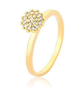ANEL  FLOR M CRAVEJADO  - CRISTAL - DOURADO