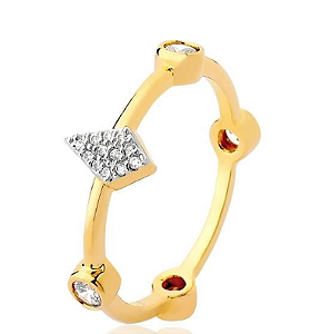 ANEL BALONÊ CRAVEJADO PONTO DE LUZ CRISTAL -  OURO