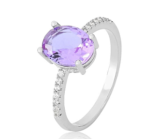 ANEL OVAL CRAVEJADO TANZANITA - RÓDIO BRANCO