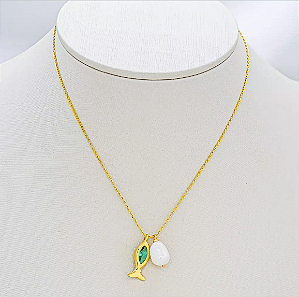 Colar Mini Elos com Pingente Peixe e Pérola