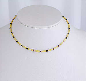 Choker Canutilho com Cristais Vinho