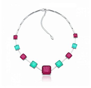 CHOKER / COLAR  MIX QUADRADOS FUSION RÓDIO BRANCO - RUBELITE C/ TURM. VERDE