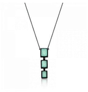 COLAR TRIO RETÂNGULOS CRAVEJADOS FUSION RÓDIO NEGRO - BLUE LIGHT