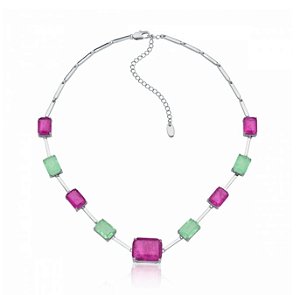 CHOKER / COLAR  MIX RETÂNGULOS FUSION -  RÓDIO BRANCO - FUCSIA C/ GREENERY